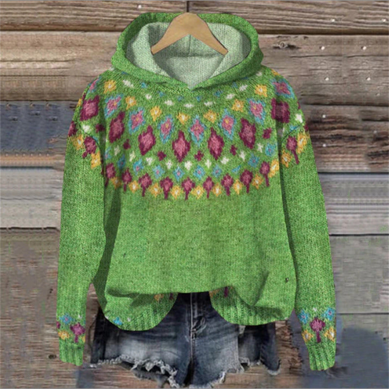 Moda - Hoodie Green Sweater